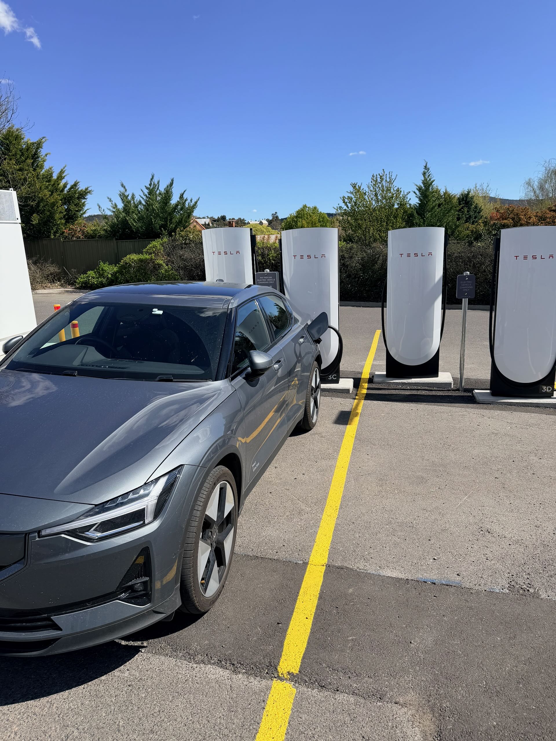 My Polestar 2 charging at Tesla's Cooma supercharger site
