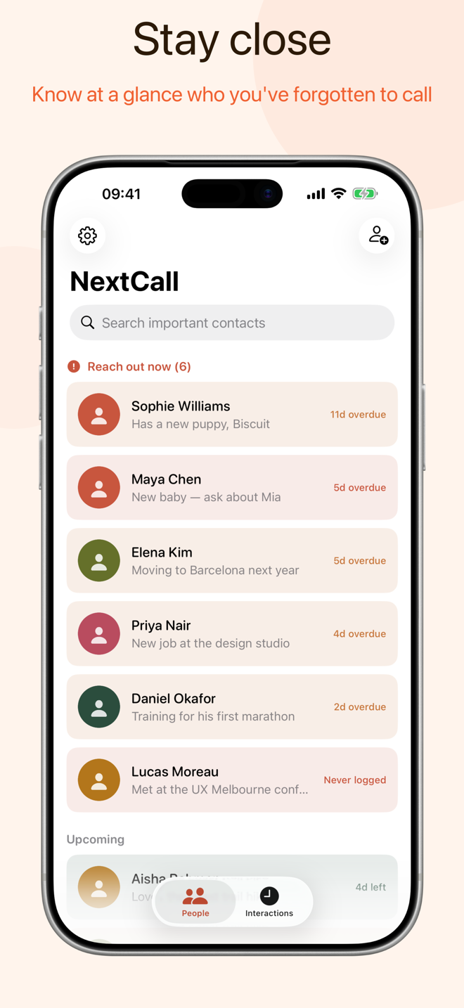 NextCall — important contacts list