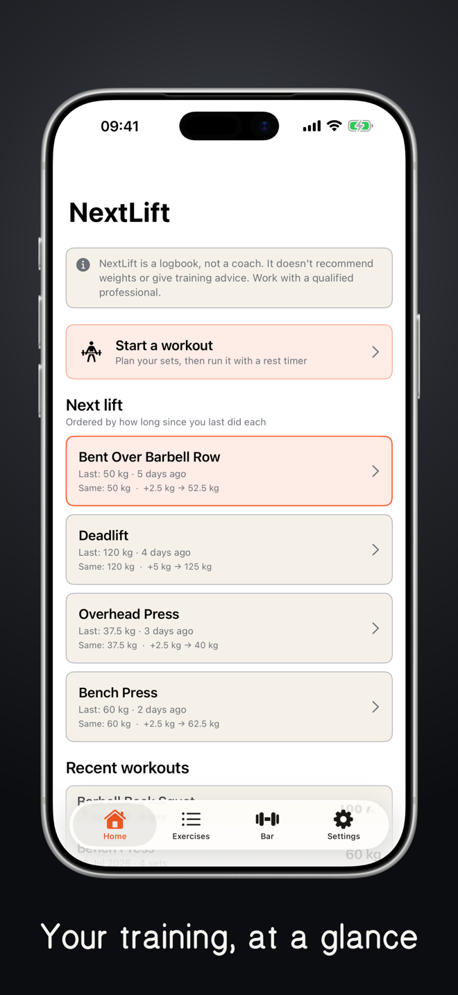 NextLift — today's session